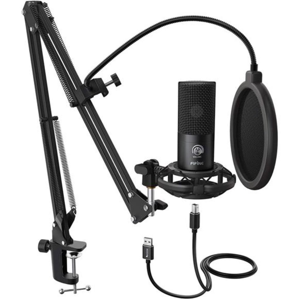 Studio Condenser USBMicrophone Computer PCMicrophone Kit with Adjustable BoomArm